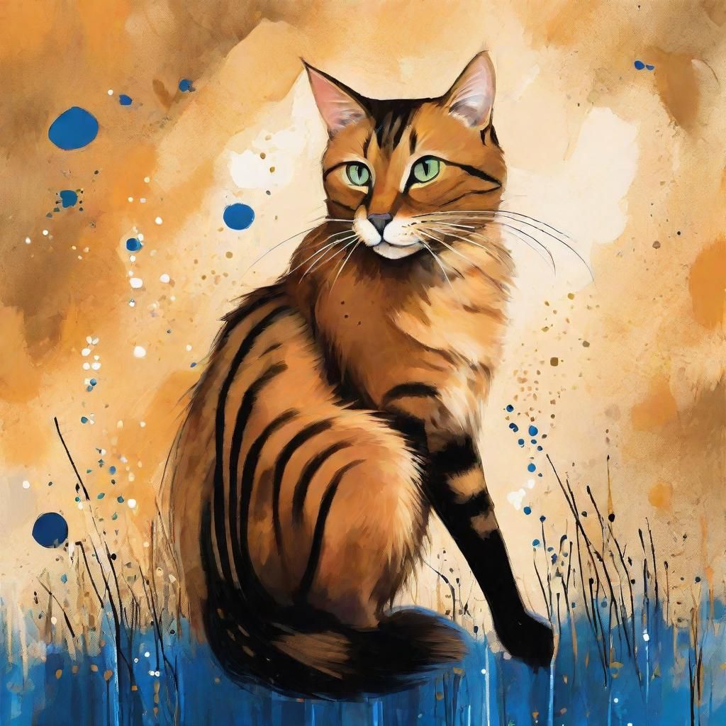 Whimsical Brown Cat Portrait with Expressive Brushstrokes