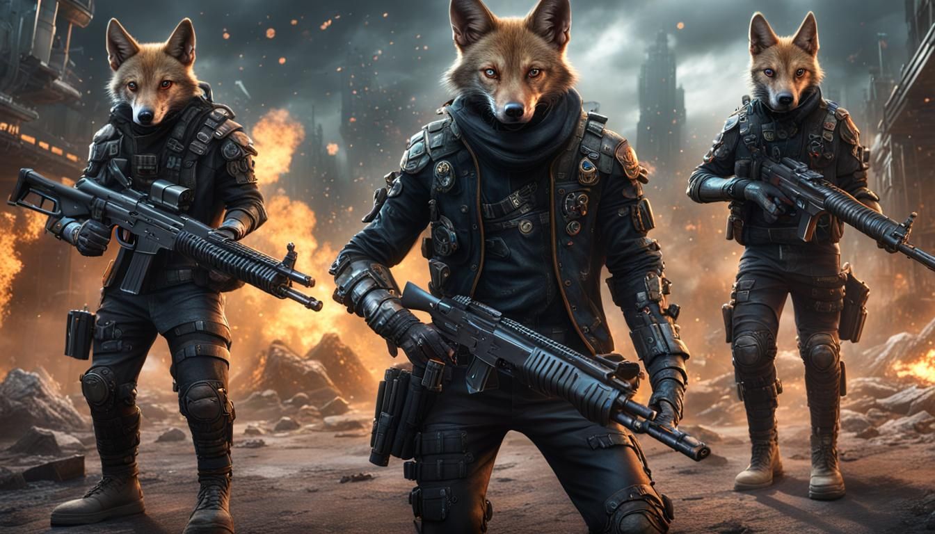 Jackals with Guns in Cyberpunk Style