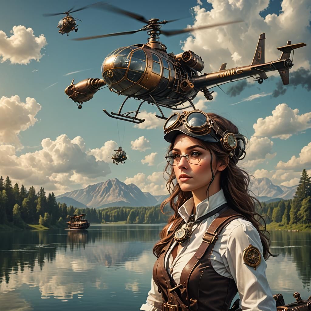 steampunk woman pilot