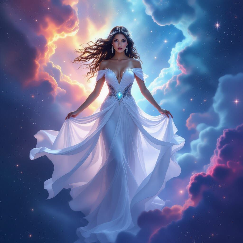 Celestial Goddess of Starlight Emerging from Nebula