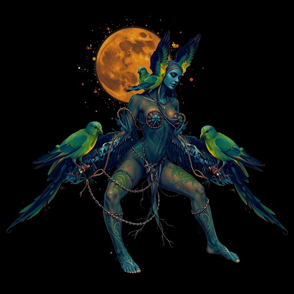 Woman With Birds Embodies Nature's Intertwined Spirit