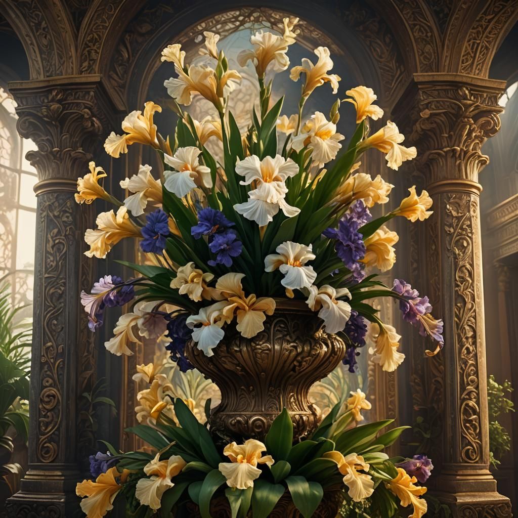 Baroque Floral Still Life with Iris and Ivy