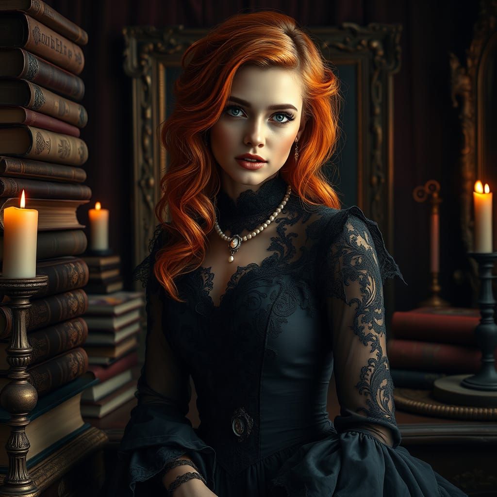 Elegant Gothic Victorian Lady in Rich Velvet Darkness