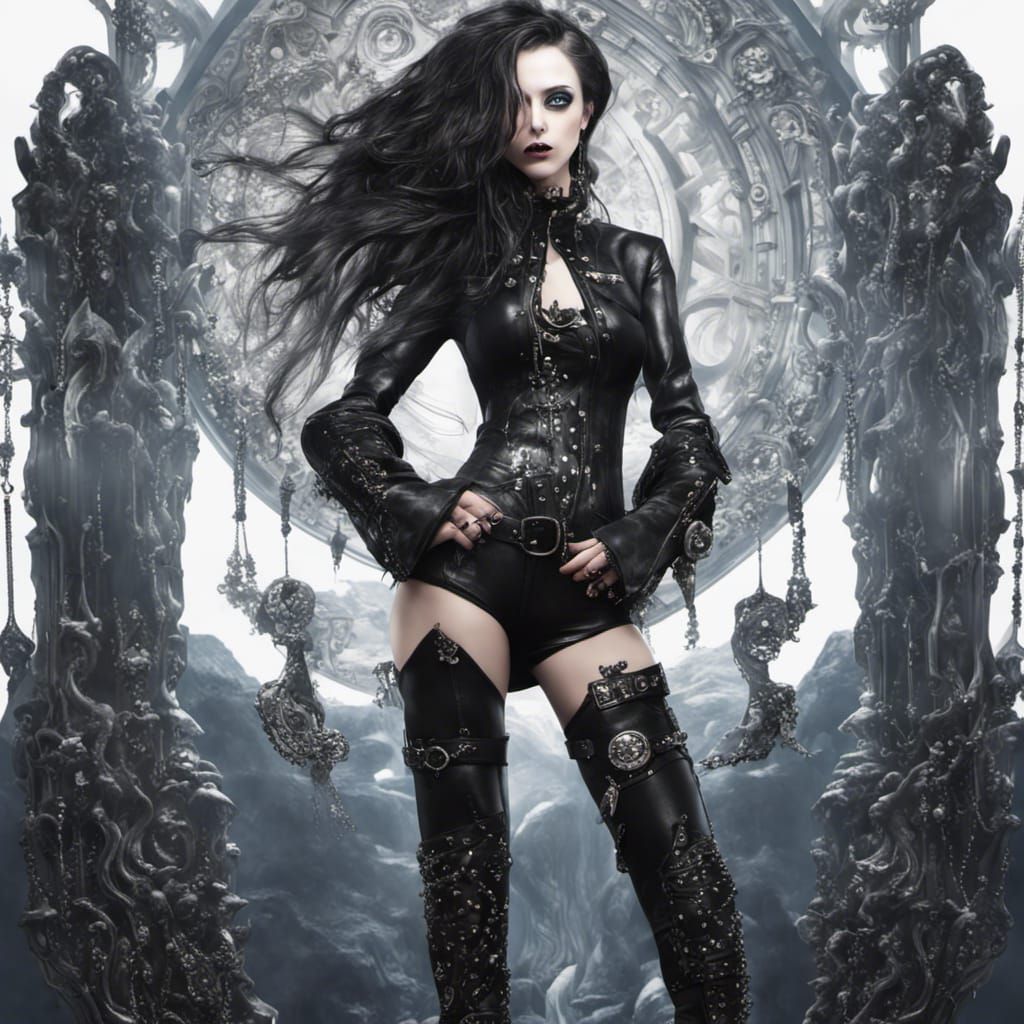 Gothic Girl in Leather: Detailed Matte Painting