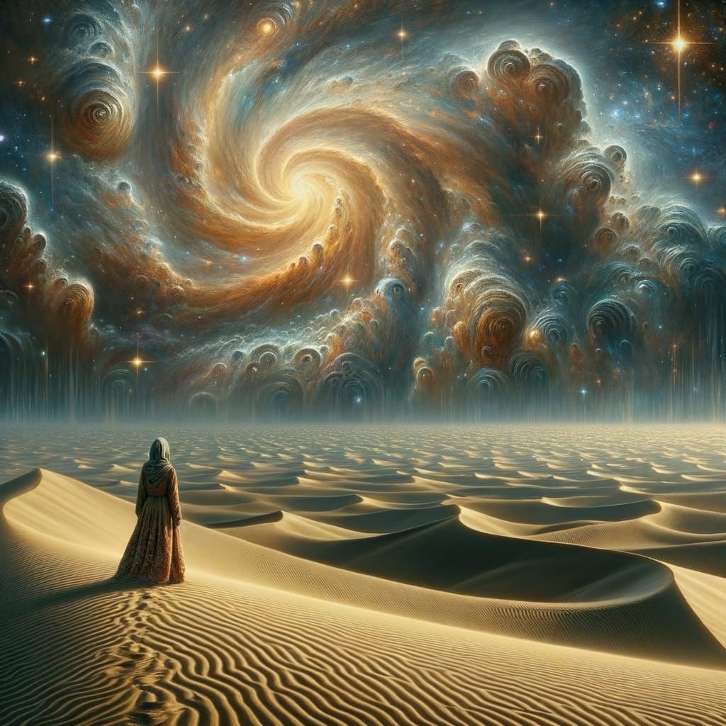 Surreal Desert Sky Gazer in Ethereal Light