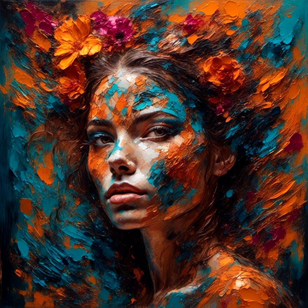 Vibrant Expressionist Portrait with Colorful Face Paint