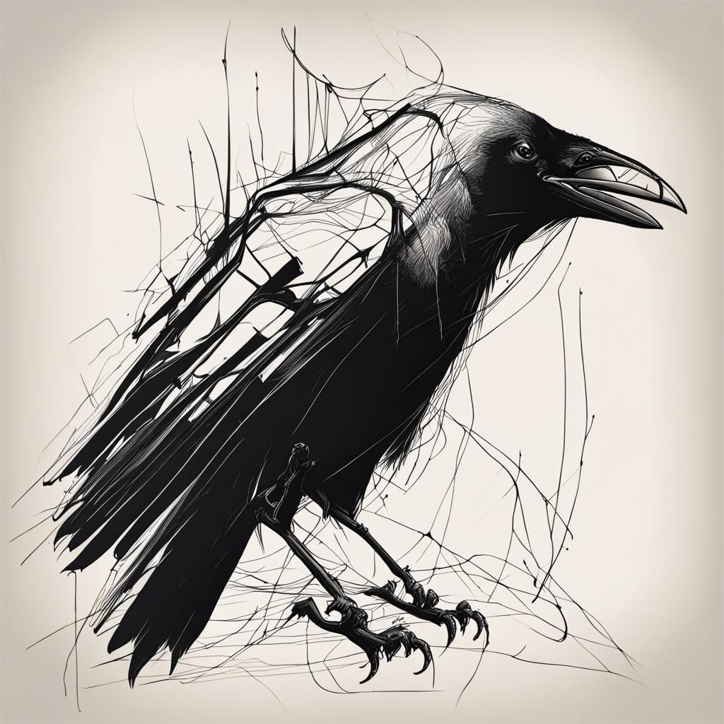 Continuous Line Art: Crow-Bat in DaVinci-Steadman Style