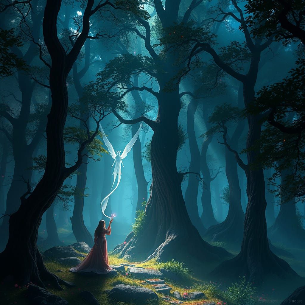 Mystical Fey World in Shifting Forest Depths