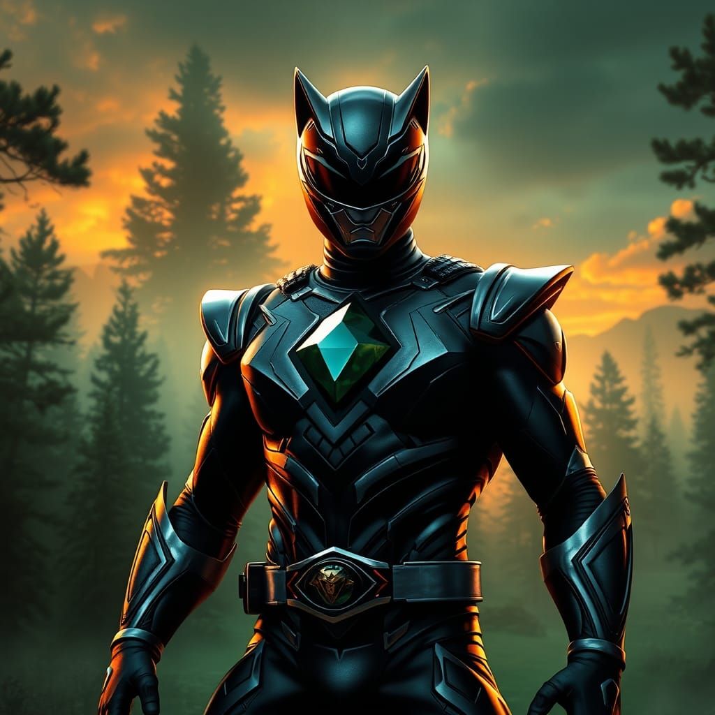 Black Wolf Panther Power Ranger with a black topaz on his chest