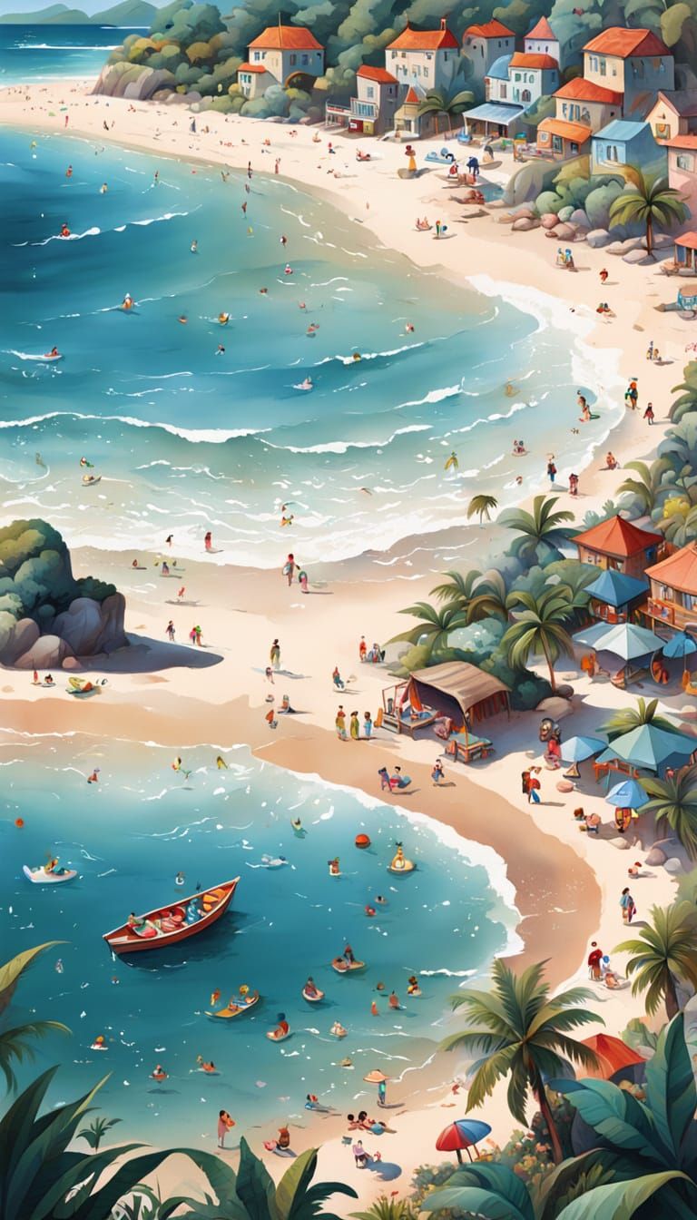 Enchanting Fairytale Beach Scene Illustration
