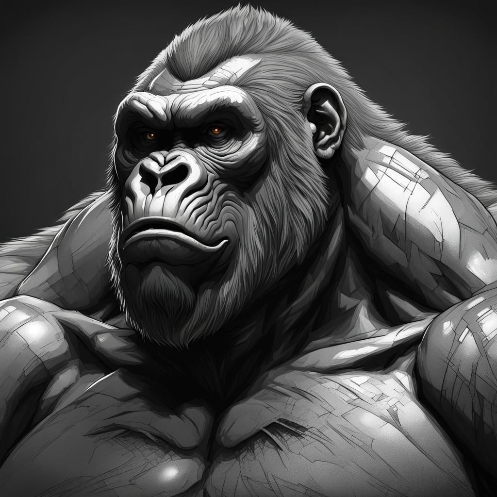 Albino Gorilla Black and White Dark Fantasy Drawing
