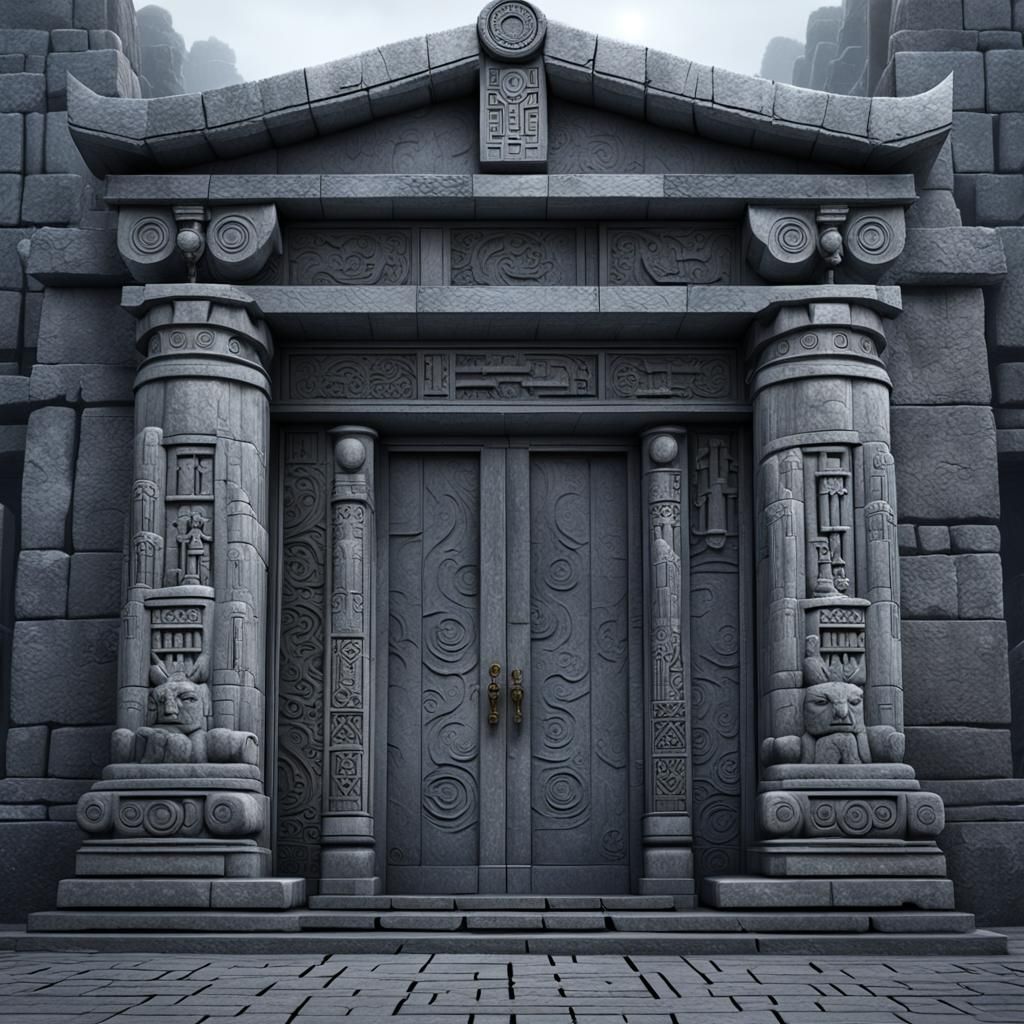 Photorealistic Grey Stone Temple with Runes