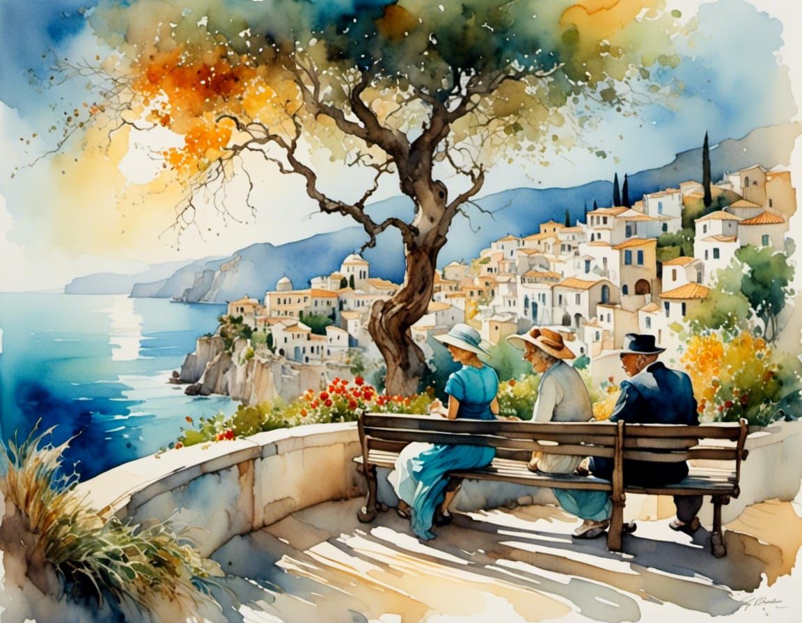 Elderly Couple Laughing in Impressionist Maximalism