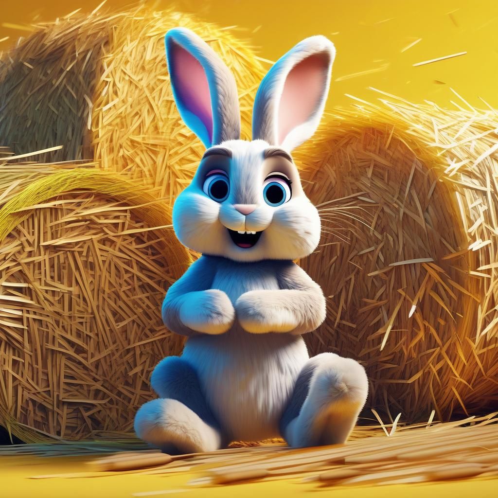 Surprised Straw Bunny in Bright 3D Style