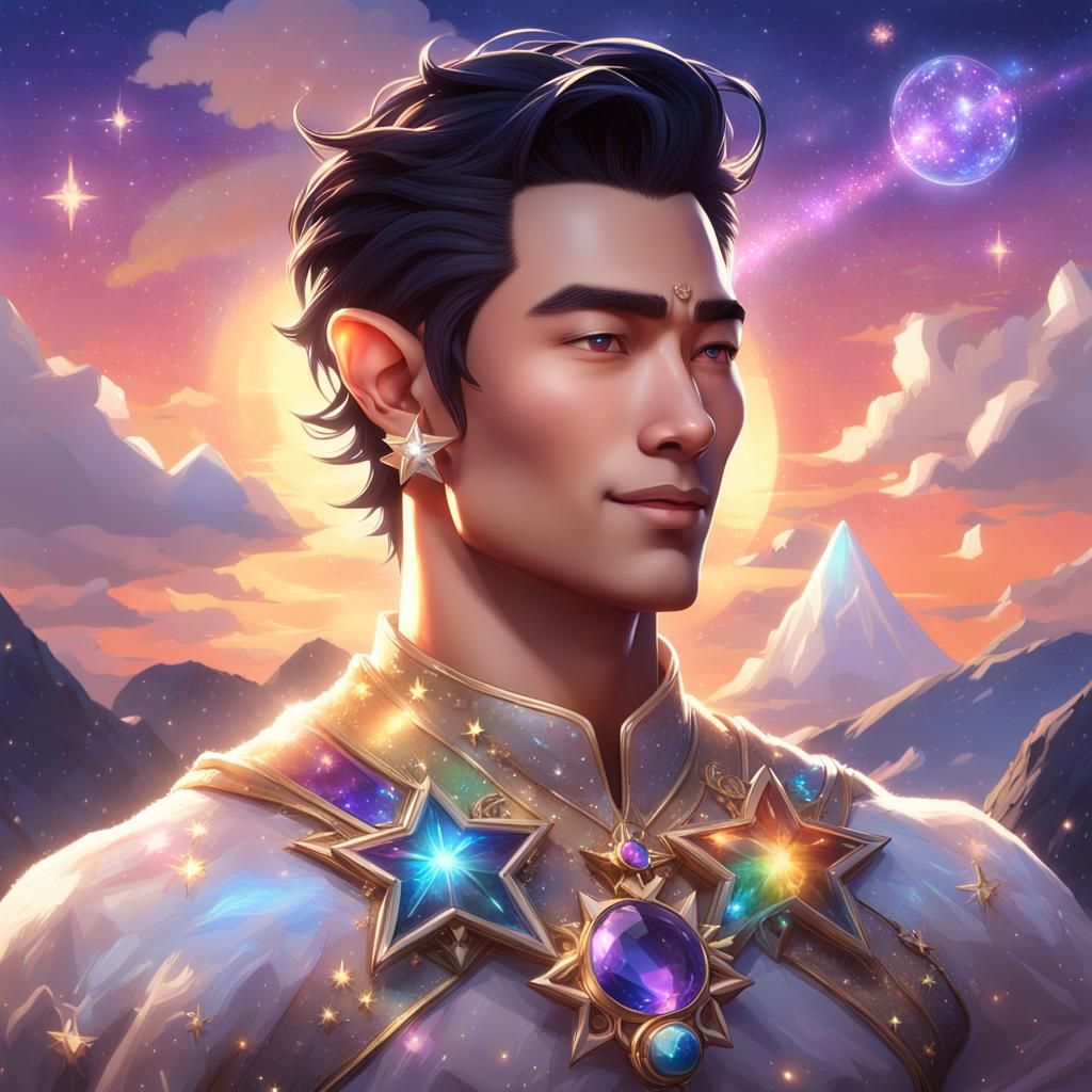 Elf Hugging Sun in Fantasy Art Style