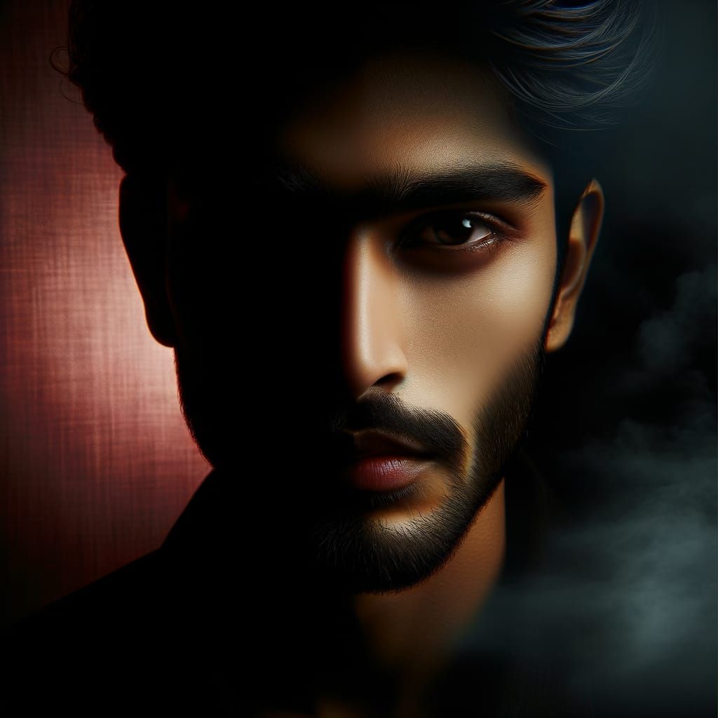 Dramatic Close-Up: Indian Man in Shadow and Light