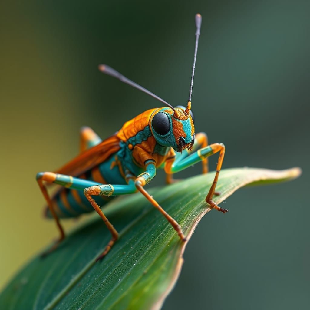 Cricket in Orange and Teal, Detailed Digital Painting