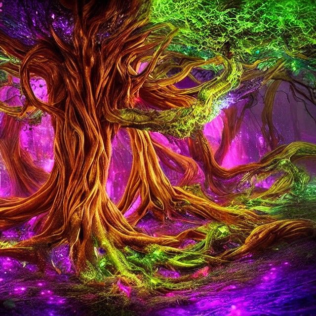 Iridescent Mystical Tree in Alien Moonscape