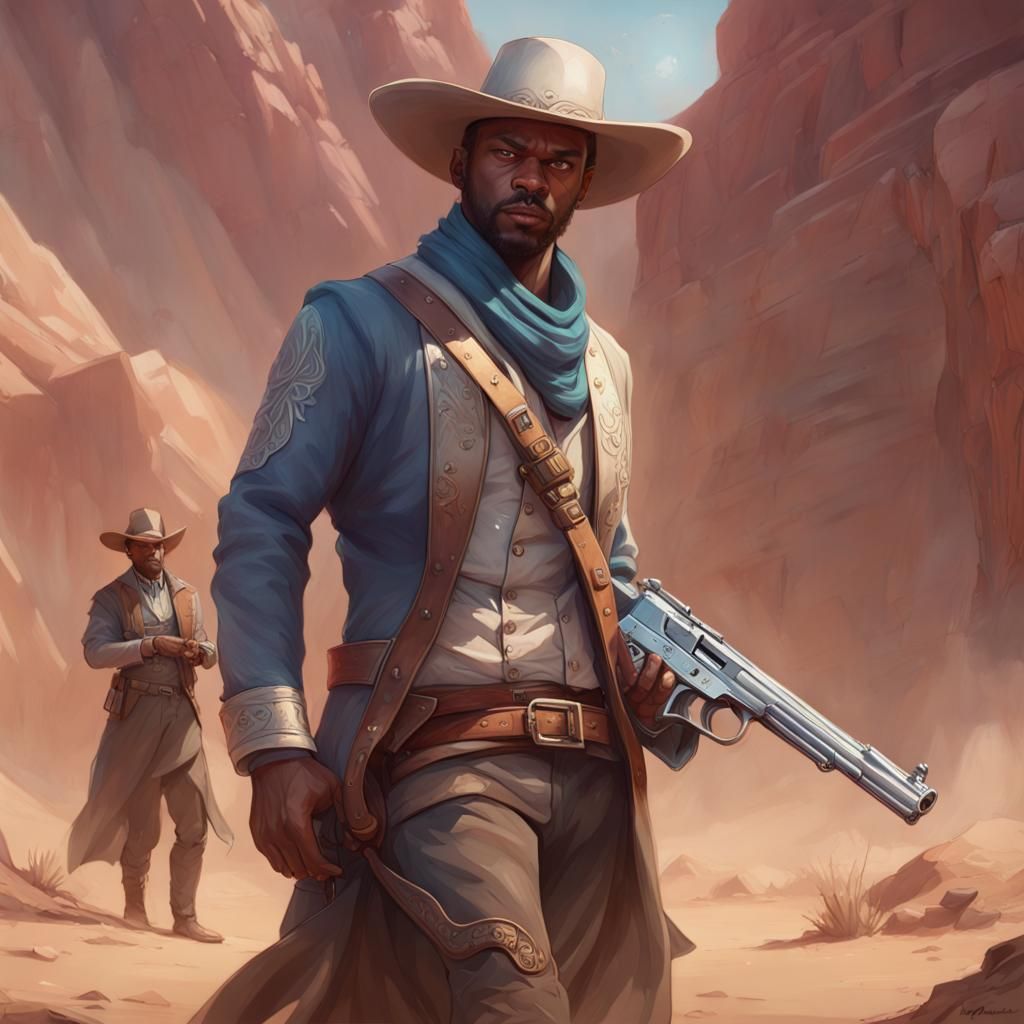 Wild West Gunfight Portrait in Art Nouveau Style