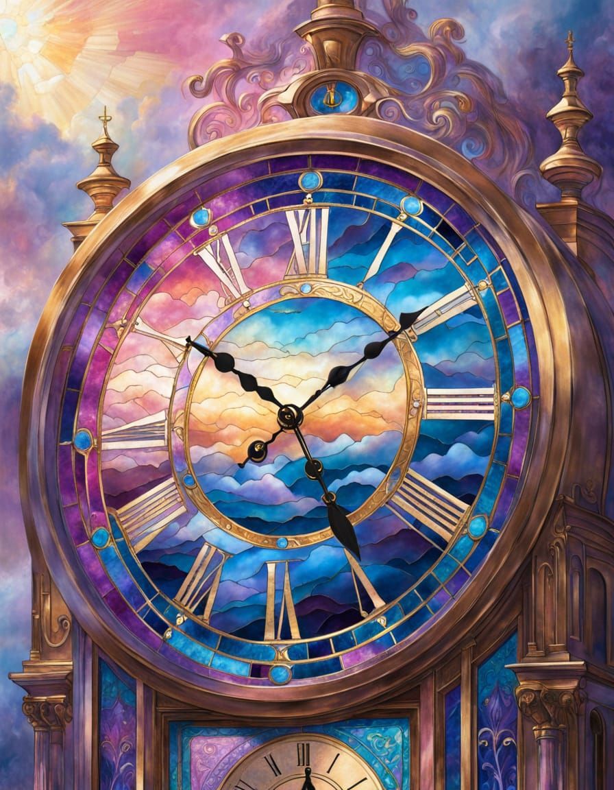 Ethereal Stained Glass Grandfather Clock in Mist