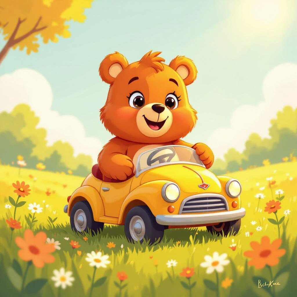 Whimsical Care Bear in Sunlit Meadow