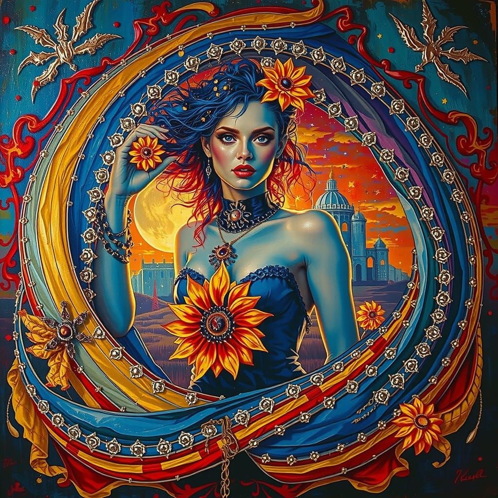 Glamorous Woman on Windswept Moor at Twilight Oil Painting