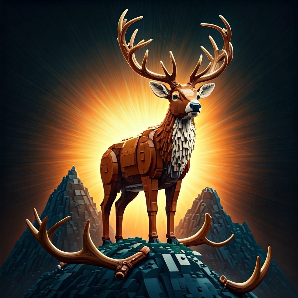 Majestic Lego Deer in Dramatic Splash Art Style