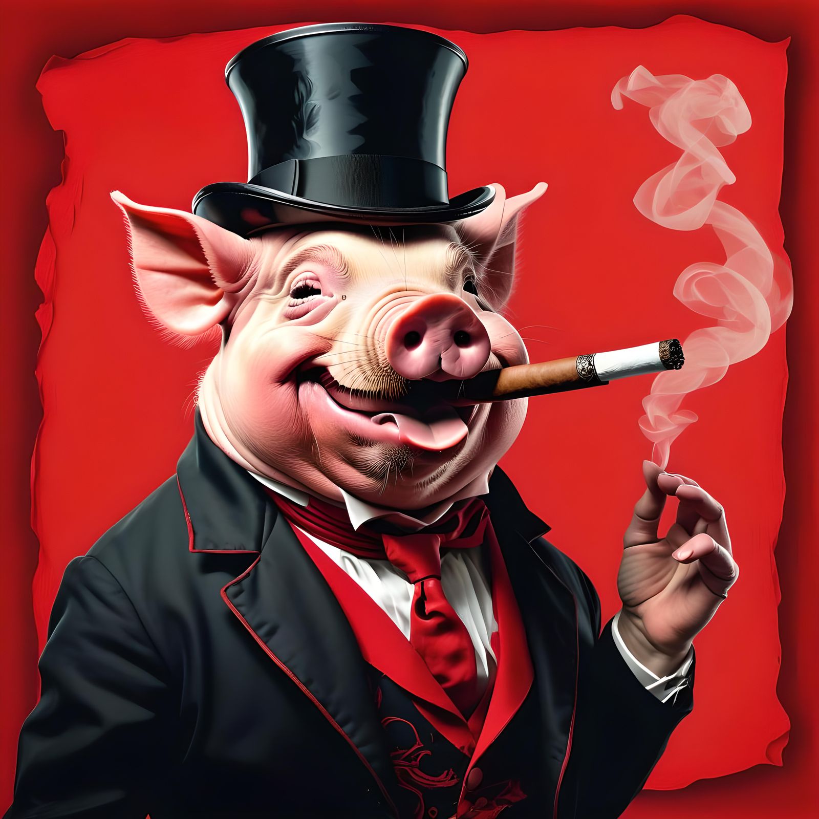 Laughing Red Paper Pig with Cigar