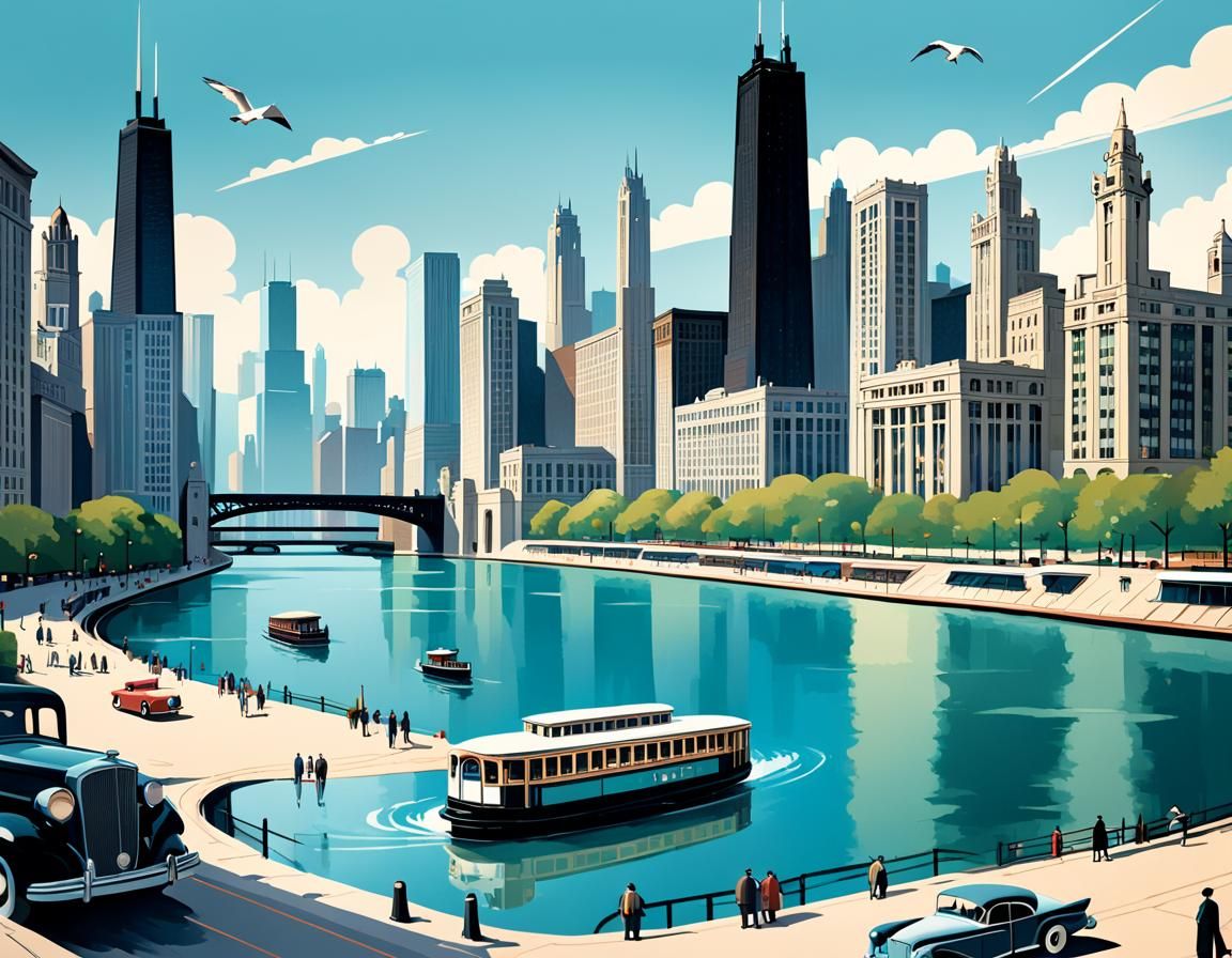 Chicago Art Deco Travel Poster: Explore the Windy City