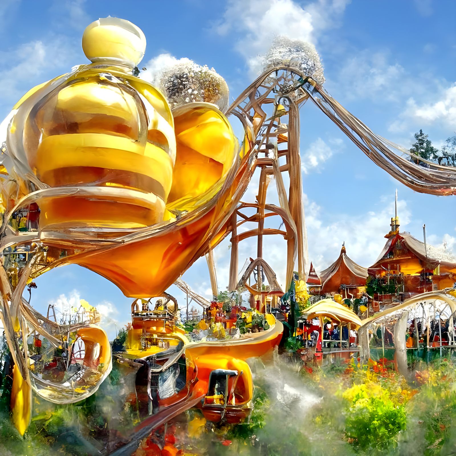 HoneyPunk Amusement Park with Honeycomb Rides