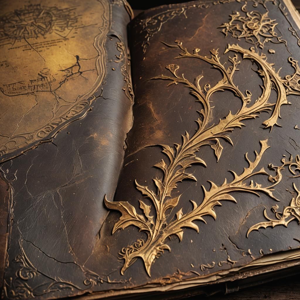 Old Leather Journal in Warm, Moody Splash Art