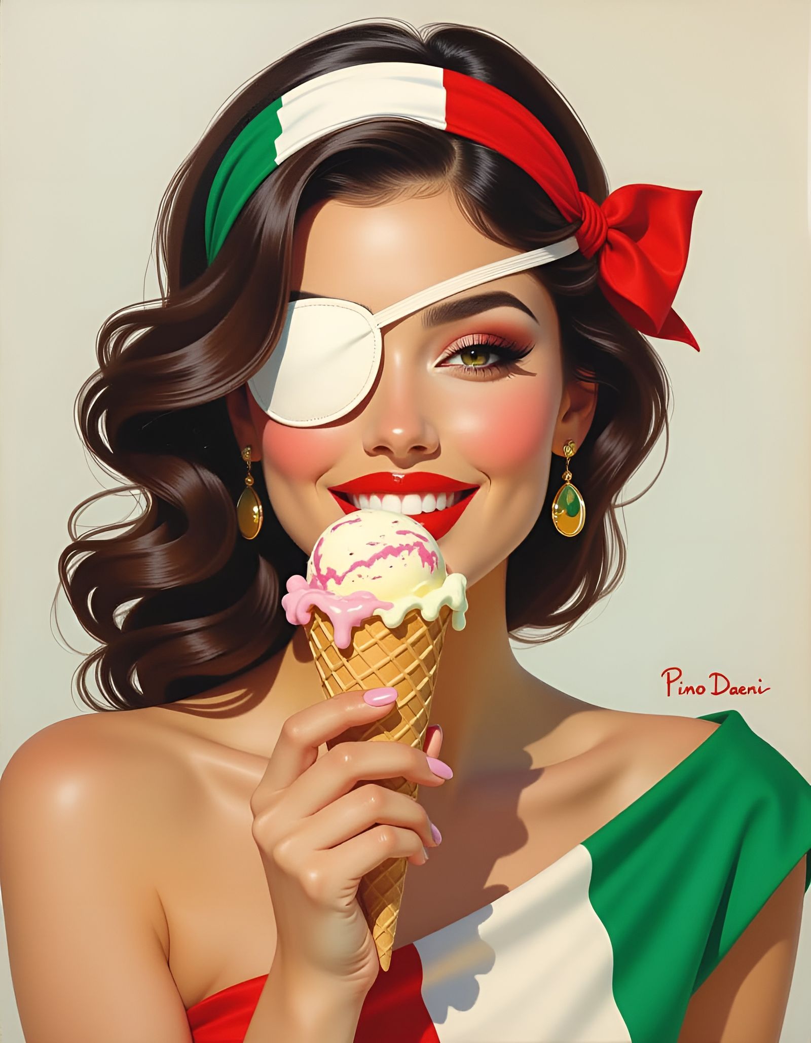 Italian Woman with Ice Cream, Oil Painting