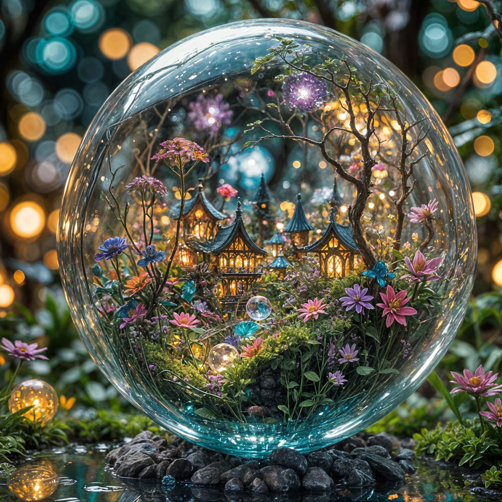 Floating Magical Garden Inside Glass Orb