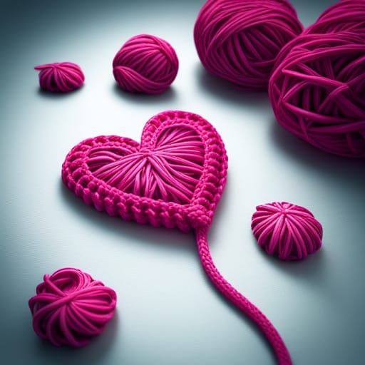 Pink and Blue Crochet Heart Art Design