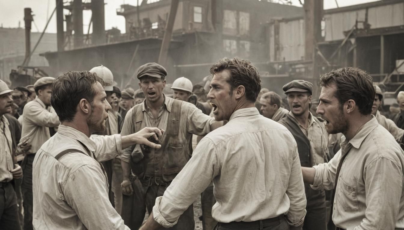Dockworkers Clash with Gentlemen in Dieselpunk Shipyard