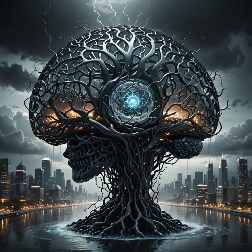 Mysterious Brain in Glass A: A Dark Fantasy 3D Render