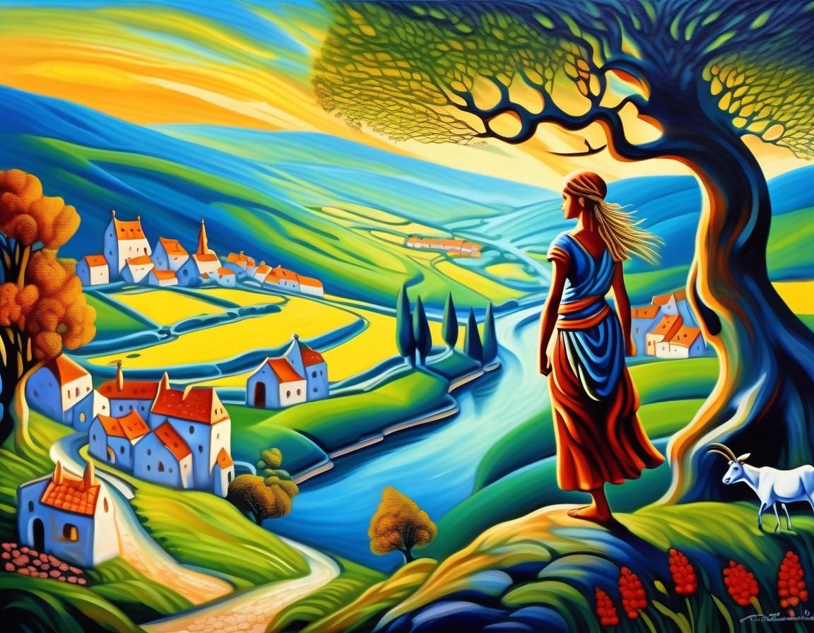 Mythical Female Centaur in Emerald Landscape