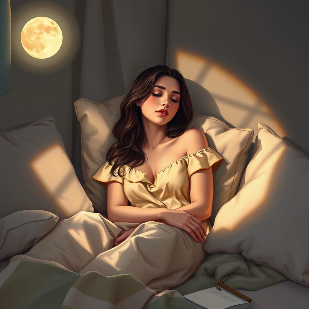 Serene Woman Lost in Moonlit Slumber