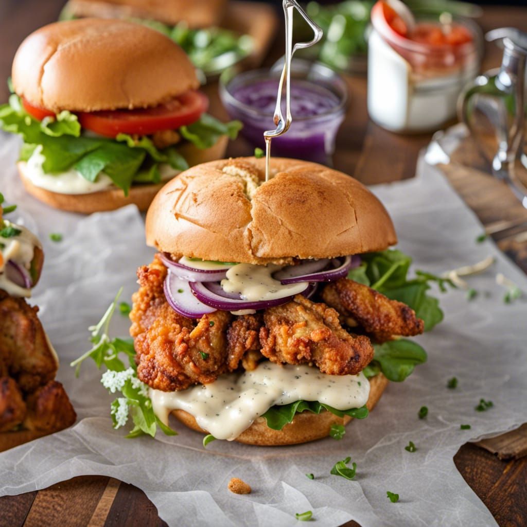 Gourmet Fried Chicken Sandwich with Garlic Aioli