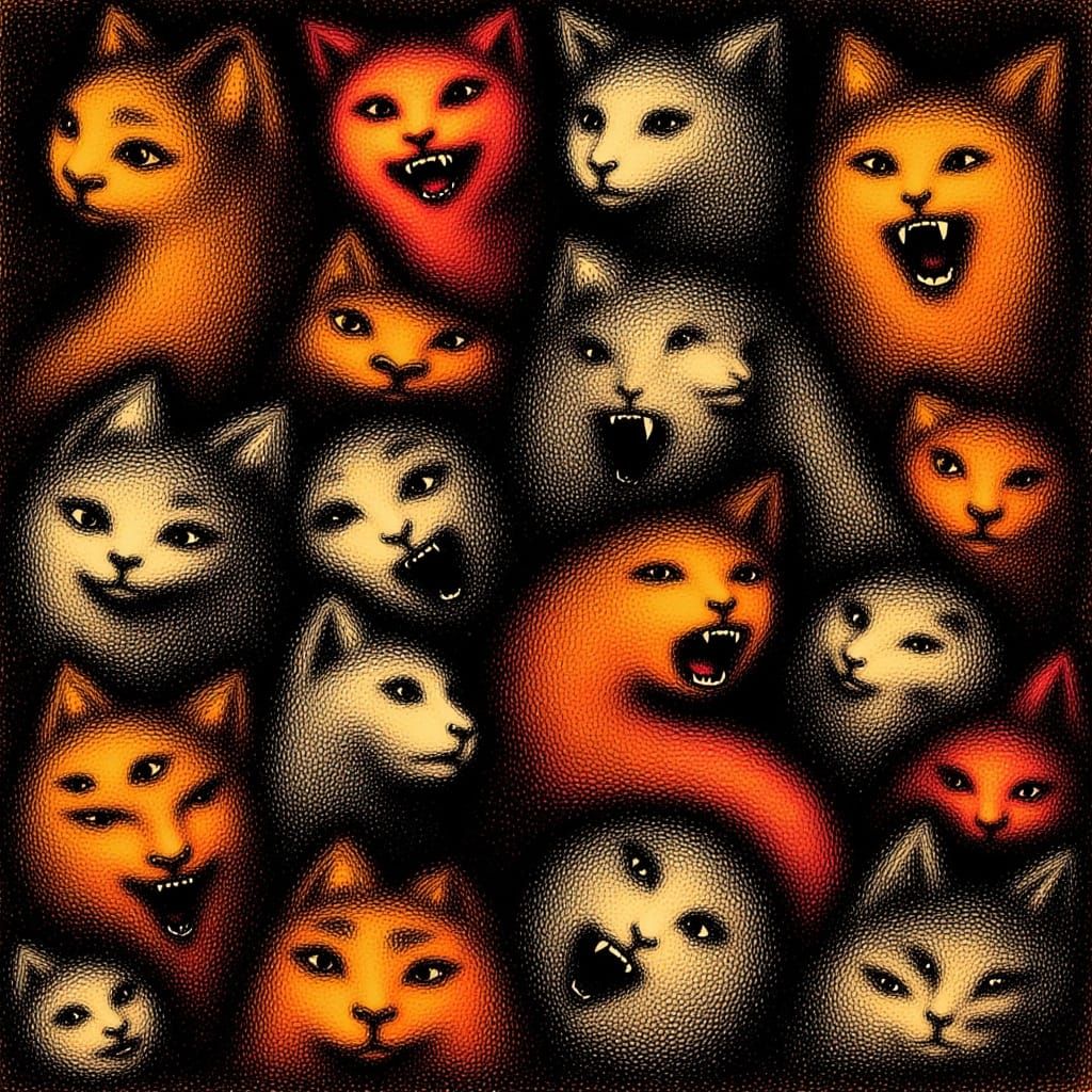 Aggressive Abstract Cat Pattern in Graphic Style