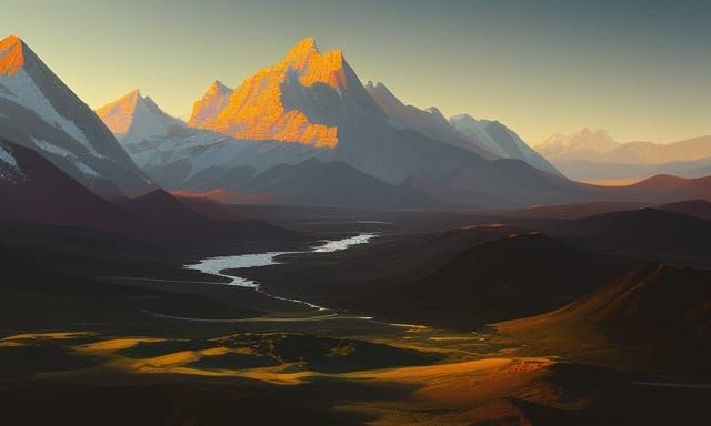 Lhotse Mountain in Rain: Digital Painting with 3D Rendered E...