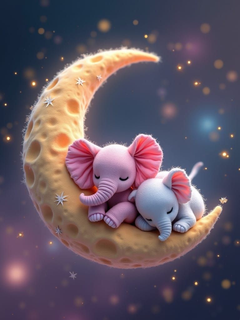 Dreamy Fantasy Scene with Sleeping Elephants