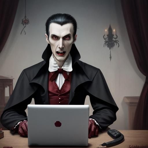 Count Dracula Working on a Computer