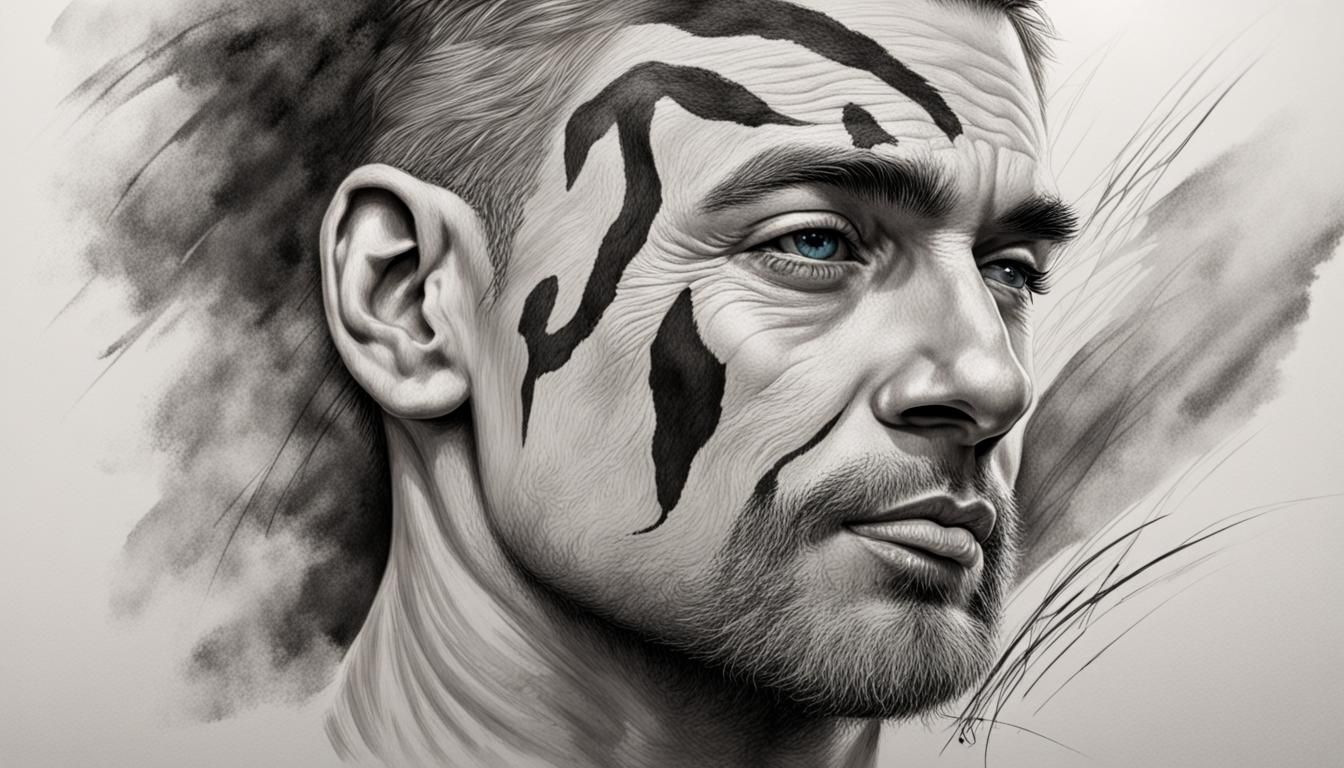 Hyperrealistic Drawing of a Man's Face with Animals