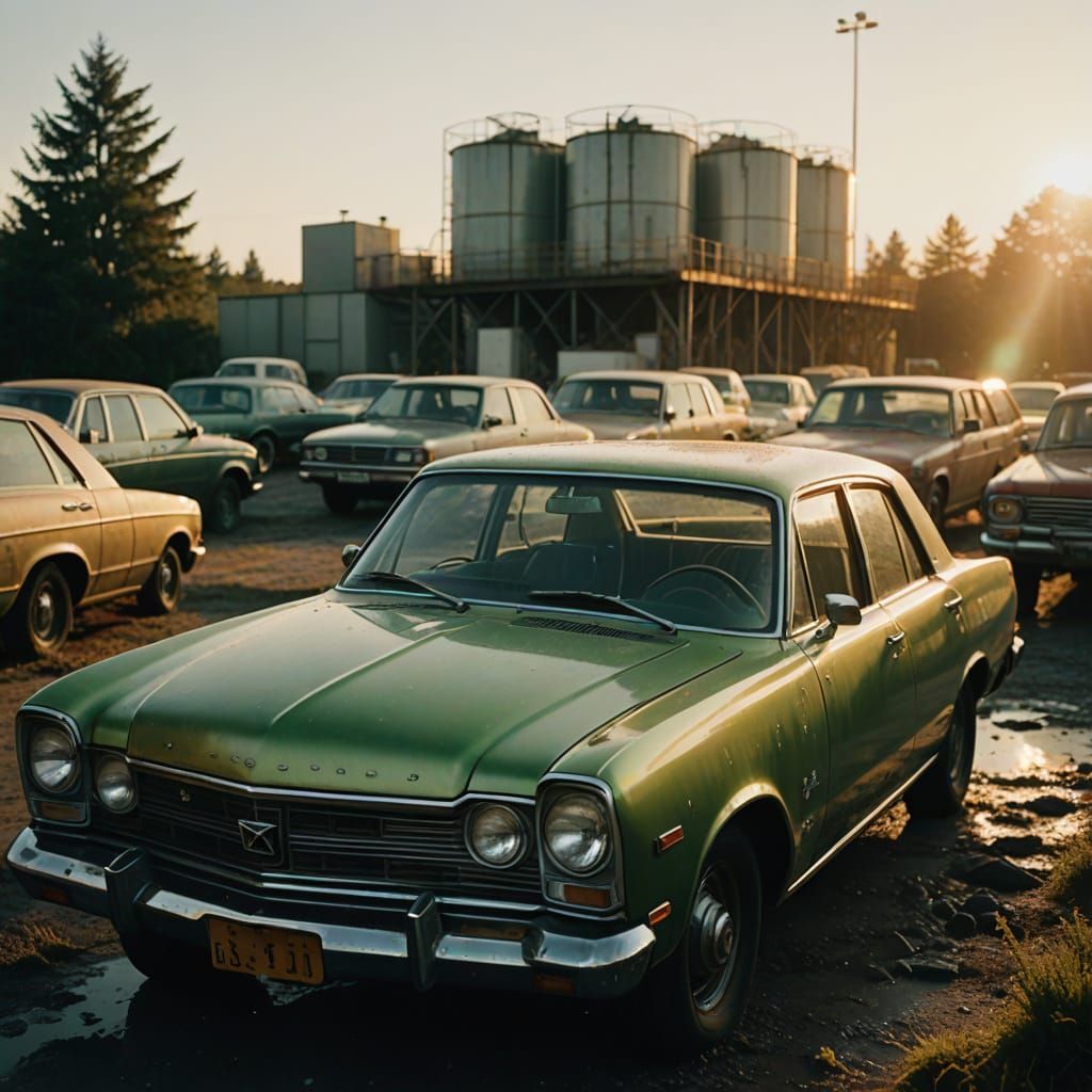 Algae-Powered Car in Golden Hour Light