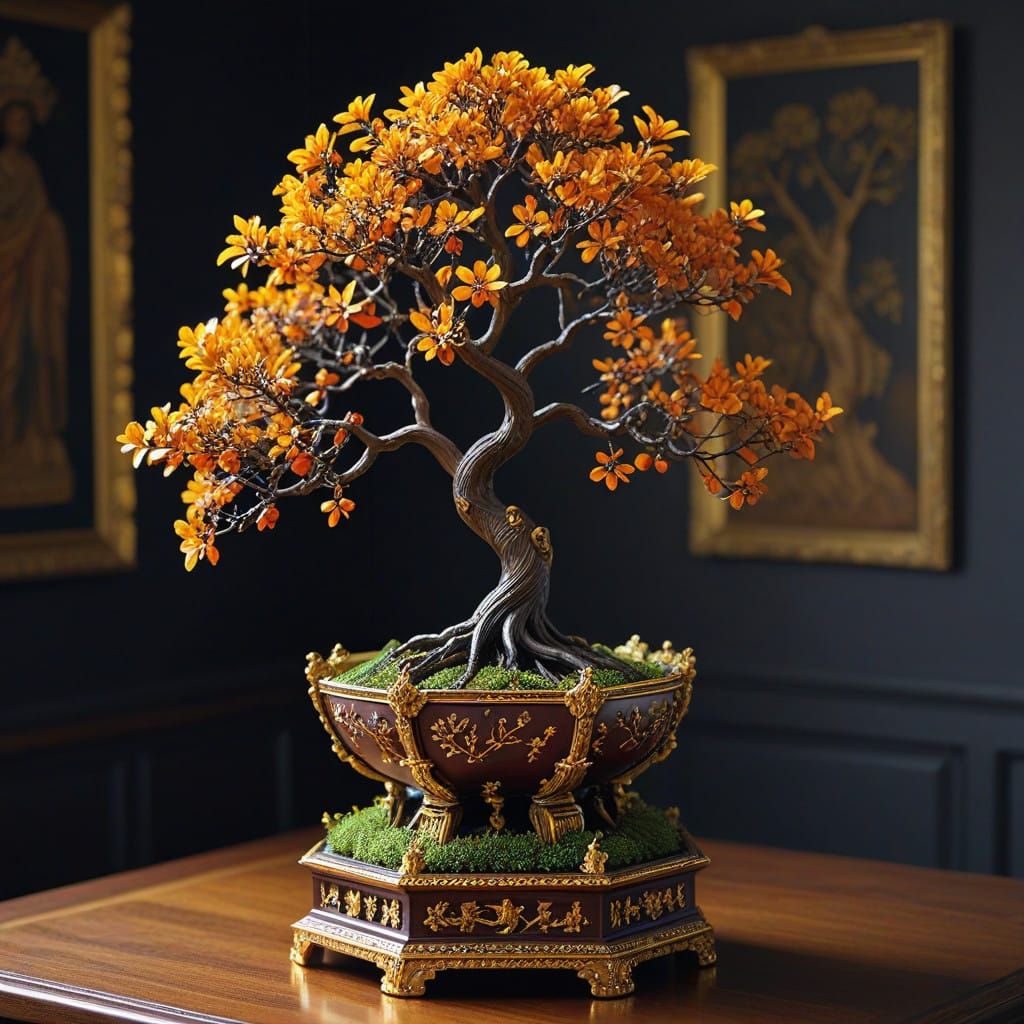 Elegant African Bonsai Tree Adorns Golden Chain