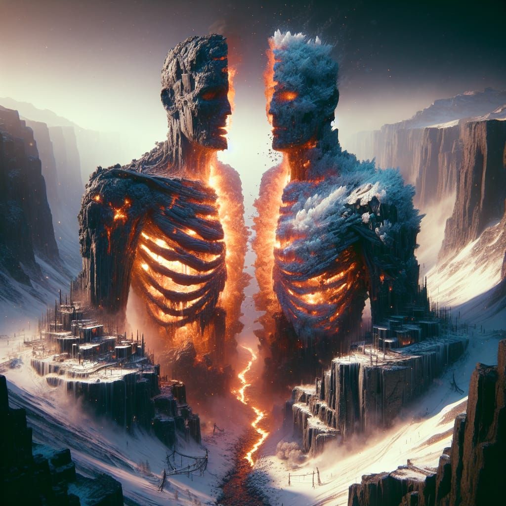 Giant Twin Statue Ruins: Fire and Ice Canyon