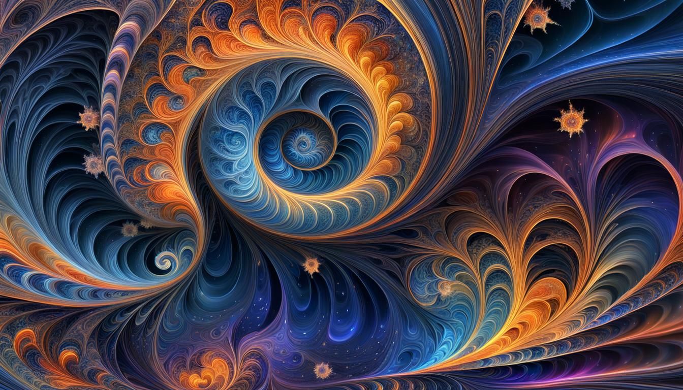 Vibrant Fractal Art of Iridescent Stars and Spirals