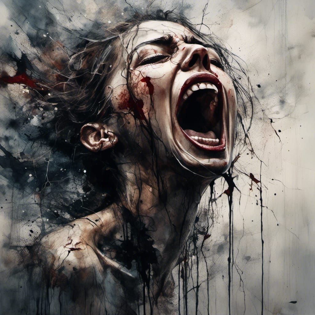 Beautiful Woman Crying Blood in Hyperrealism Style