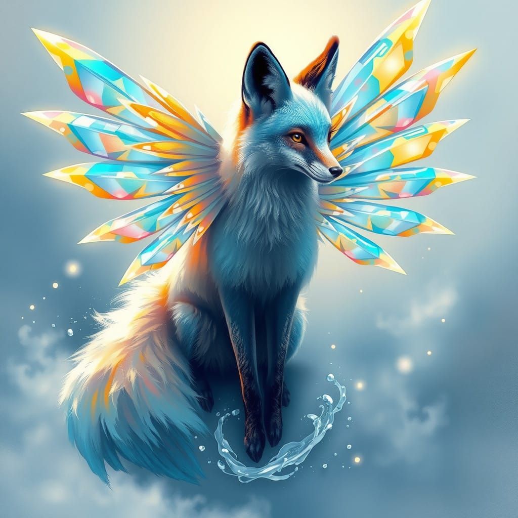 Whimsical Fox with Iridescent Wings and Sea-Blue Fur